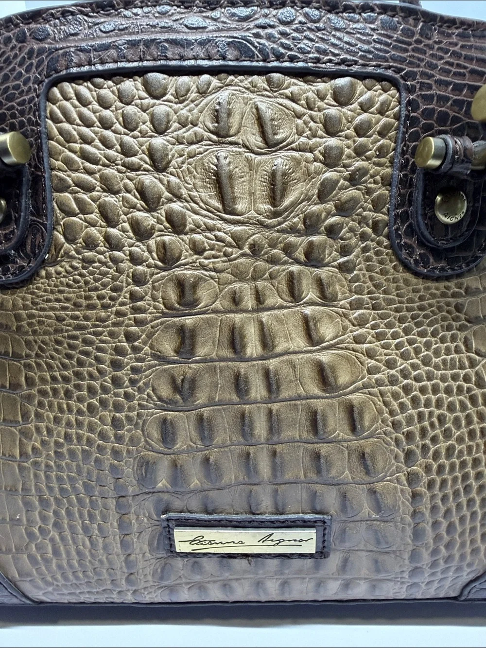Vintage Etienne Aigner Two-Tone Croc-Embossed Top-Handle Satchel in Brown